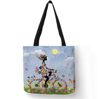 Wishing Girl Print Linen Reusable Shopping Bags ALODIA STORE