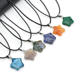 40cm Natural Five-pointed Star Shape Agates Tiger Eye Clear Quartzs Stone Pendant Necklace for Women Jewelry Gift Size 20x20mm ALODIA STORE