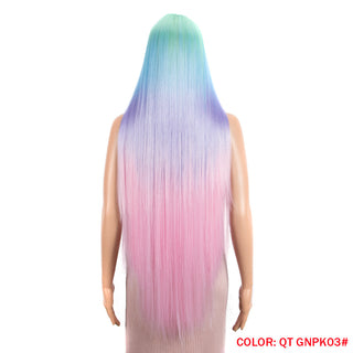 38 inch Straight Hair Synthetic Lace Front Wigs For Women High Temperature Fiber Ombre Blonde Highlight Cosplay Wig FASHION IDOL ALODIA STORE