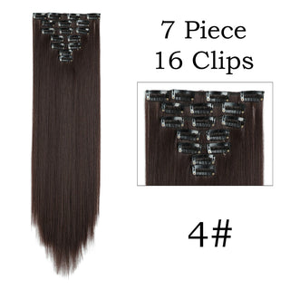 24Inchs 16 Clips in Hair Extensions Long Straight Hairstyle Synthetic Blonde Black Hairpieces Heat Resistant False Hair ALODIA STORE