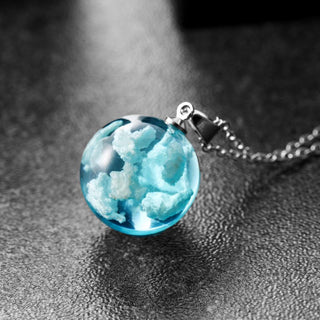 Chic Transparent Resin Rould Ball Moon Pendant Necklace Women Blue Sky White Cloud Chain Necklace Fashion Jewelry Gifts for Girl ALODIA STORE