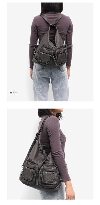 CEZIRA Large Soft Casual Women Bags Functional Girl School Backpack PU Leather Bag Ladies Multi Pockets Messenger&amp;Shoulder Bag ALODIA STORE