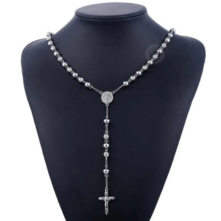 Davieslee Womens Men's Necklace Stainless Steel Chain Bead Rosary Long Necklace Jesus Christ Cross Prayer Jewelry DLKN434 ALODIA STORE
