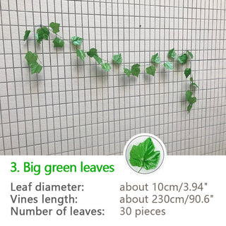 240cm Green Silk Artificial Hanging Ivy Leaf Garland Plants Vine Grape Leaves 1Pcs Home Bathroom Decoration Garden Party Decor ALODIA STORE
