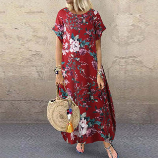 ZANZEA 2023 Fashion Summer Beach Dress Women's Printed Sundress Casual Short Sleeve Maxi Vestidos Female Floral Robe Oversized ALODIA STORE