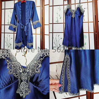 4PCS Satin Sleepwear Lady Pajamas Suit Nighty&amp;Robe Set Sexy Intimate Lingerie Casual Bridal Wedding Gift Homewear Nightgown ALODIA STORE