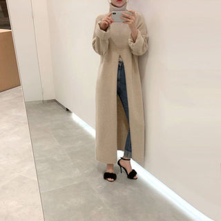 2023 Korean Style Turtleneck Long fall winter Sweater Dress Side split Female Pullover mujer sueteres ALODIA STORE