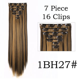 24Inchs 16 Clips in Hair Extensions Long Straight Hairstyle Synthetic Blonde Black Hairpieces Heat Resistant False Hair ALODIA STORE