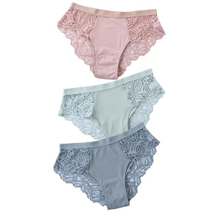 3 Pcs Cotton Panties Sexy Panty Briefs Lace Panties Women Underwear Lingerie Panties for Female Ladies Floral Pantys Underpants ALODIA STORE