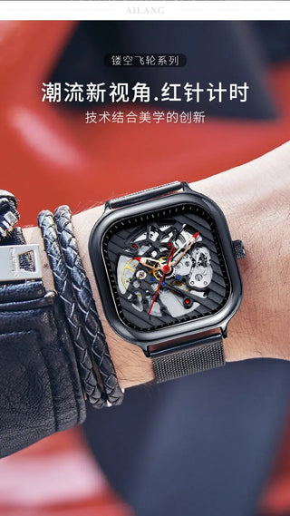 AILANG Men's Watch Top Brand Luxury Watch Men's Mechanical Silicone Strap Waterproof Watch Men's Hollow Reloj Hombre 2020 New ALODIA STORE