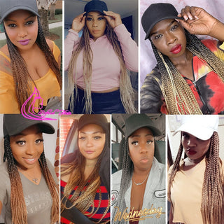 Box Braids Baseball Cap Wig 24inch Long Synthetic Braid Wigs Hat with Braiding Hair Extensions For Black Women Adjustable Size ALODIA STORE