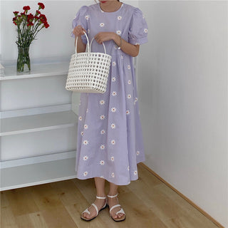 Alien Kitty Vinatge Floral Embroidery Elegant Women Dress 2021 New Summer Korean Style Puff Sleeve Party Long Dresses Vestidos ALODIA STORE