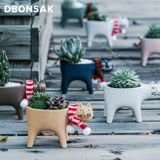 Cartoons Cat Flowerpot Animal Ceramic Flowerpot Cute Vase Cactus Succulent Plants Potted  Flower Arrangement Home Decoration ALODIA STORE