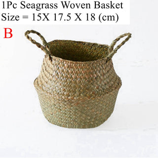LuanQI Wicker Basket Toy Organizer Folding Rattan Seagrass Storage Basket Laundry Woven Basket Plant Flower Pot For Home Garden ALODIA STORE
