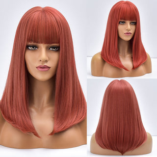 Blonde Ombre Long Straight Gold Synthetic Wig With Bangs For Black White Women Heat Resistant Fiber Daily Hair Cosplay Wigs ALODIA STORE
