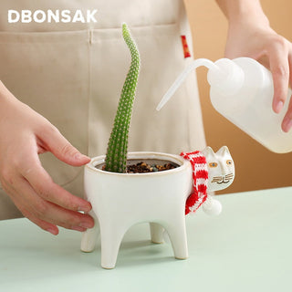 Cartoons Cat Flowerpot Animal Ceramic Flowerpot Cute Vase Cactus Succulent Plants Potted  Flower Arrangement Home Decoration ALODIA STORE