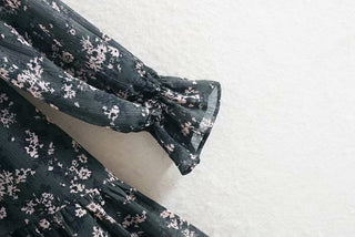 Aachoae Women Ruffle Bow Tie Mini Floral Print Dress Vintage Long Sleeve Casual Loose Pleated Dress Ruffles Party Dress Vestidos ALODIA STORE
