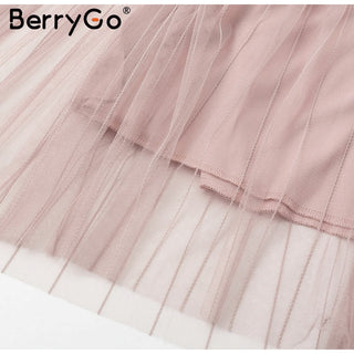 BerryGo Strap striped mesh lace split women dress Sexy deep v neck backless maxi dress Autumn winter long party dress vestidos ALODIA STORE