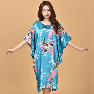 Plus Size Nightgown Sleepwear Women's Summer Nightwear Robe Lady Sexy Nightdress Silk Rayon Loose Bathrobe Gown Home Dress ALODIA STORE