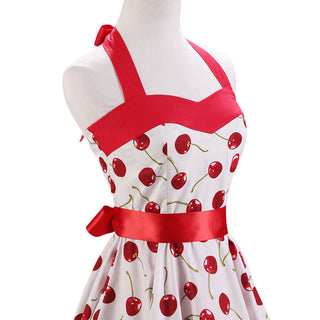 Women Red Cherry Party Dress Vintage 50s Rockabilly Hepburn Dress 2023 Elegant Summer Strapless Swing Retro Halter Pin up Dress ALODIA STORE