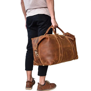 100% Genuine Crazy Horse Leather Men Travel Bags With Rivet Big HandBag For Male Cowhide Duffel Bag Mans Travelling Bag luxury ALODIA STORE