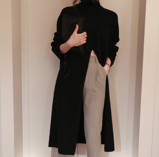 2023 Korean Style Turtleneck Long fall winter Sweater Dress Side split Female Pullover mujer sueteres ALODIA STORE