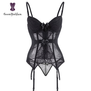 Body de talla grande de encaje para mujer, corsé sin espalda con tirantes y lazo, 944 ALODIA STORE