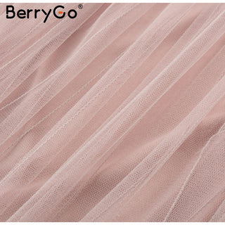 BerryGo Strap striped mesh lace split women dress Sexy deep v neck backless maxi dress Autumn winter long party dress vestidos ALODIA STORE