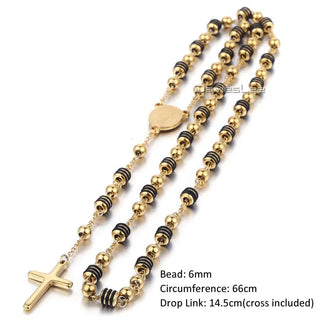 Davieslee Womens Men's Necklace Stainless Steel Chain Bead Rosary Long Necklace Jesus Christ Cross Prayer Jewelry DLKN434 ALODIA STORE