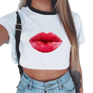 Summer fashion Harajuku Sexy tank Crop Top White T Shirt Clothes Women Cute mouse printed Croptop Short sleeve ALODIA STORE