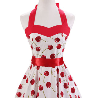 Women Red Cherry Party Dress Vintage 50s Rockabilly Hepburn Dress 2023 Elegant Summer Strapless Swing Retro Halter Pin up Dress ALODIA STORE