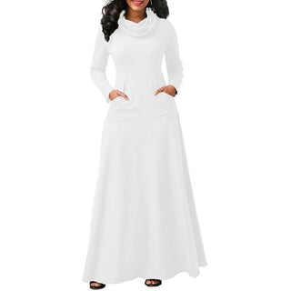 Women Warm Dress With Pocket Casual Solid Vintage Autumn Winter Maxi Dress Robe Bow Neck Long Elegant Dress Vestidos Female Body ALODIA STORE