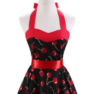 Women Red Cherry Party Dress Vintage 50s Rockabilly Hepburn Dress 2023 Elegant Summer Strapless Swing Retro Halter Pin up Dress ALODIA STORE