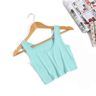 Summer Slim Render Short Top Women Sleeveless U Croptops Tank Tops Solid Black/White Crop Tops Vest Tube Top 8 Color ALODIA STORE