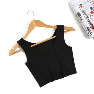 Summer Slim Render Short Top Women Sleeveless U Croptops Tank Tops Solid Black/White Crop Tops Vest Tube Top 8 Color ALODIA STORE