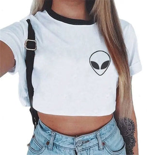 Summer fashion Harajuku Sexy tank Crop Top White T Shirt Clothes Women Cute mouse printed Croptop Short sleeve ALODIA STORE