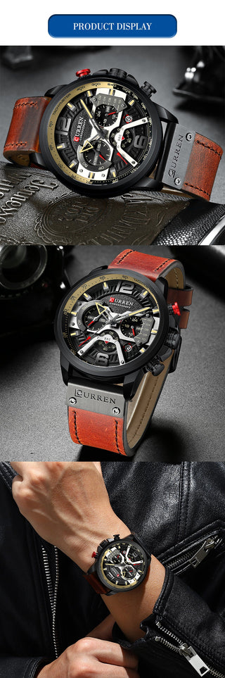 CURREN Casual Sport Watches for Men Top Brand Luxury Military Leather Wrist Watch Man Clock Fashion Chronograph Wristwatch ALODIA STORE