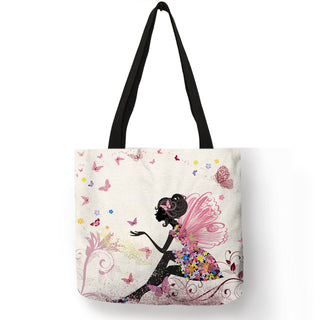 Wishing Girl Print Linen Reusable Shopping Bags ALODIA STORE