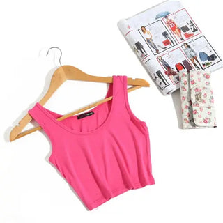 Summer Slim Render Short Top Women Sleeveless U Croptops Tank Tops Solid Black/White Crop Tops Vest Tube Top 8 Color ALODIA STORE