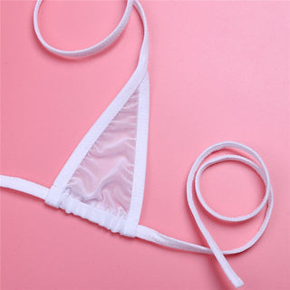 Women Lingerie Set Women's Sheer Extreme Bikini Halterneck Top and Tie Sides Micro Thong Sexy Holiday Summer Beach Bra Sets ALODIA STORE