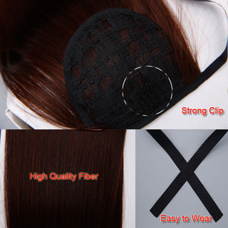 Allaosify Long Straight Clip In Hair Fake Hair Ponytail Hairpiece With Hairpins Synthetic Hair Pony Tail Brown Hair Extensions ALODIA STORE