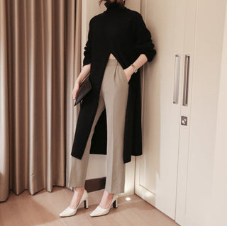 2023 Korean Style Turtleneck Long fall winter Sweater Dress Side split Female Pullover mujer sueteres ALODIA STORE