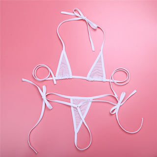 Women Lingerie Set Women's Sheer Extreme Bikini Halterneck Top and Tie Sides Micro Thong Sexy Holiday Summer Beach Bra Sets ALODIA STORE