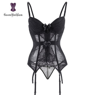 Body de talla grande de encaje para mujer, corsé sin espalda con tirantes y lazo, 944 ALODIA STORE