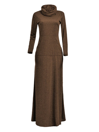 Women Warm Dress With Pocket Casual Solid Vintage Autumn Winter Maxi Dress Robe Bow Neck Long Elegant Dress Vestidos Female Body ALODIA STORE
