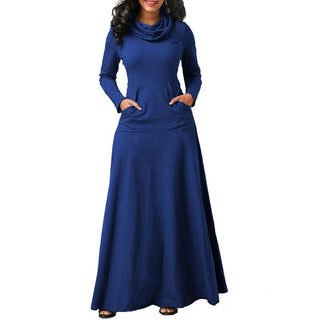 Women Warm Dress With Pocket Casual Solid Vintage Autumn Winter Maxi Dress Robe Bow Neck Long Elegant Dress Vestidos Female Body ALODIA STORE