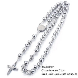 Davieslee Womens Men's Necklace Stainless Steel Chain Bead Rosary Long Necklace Jesus Christ Cross Prayer Jewelry DLKN434 ALODIA STORE