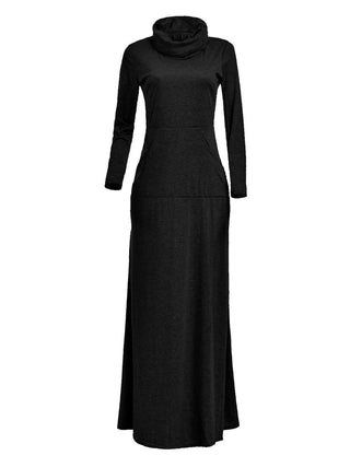 Women Warm Dress With Pocket Casual Solid Vintage Autumn Winter Maxi Dress Robe Bow Neck Long Elegant Dress Vestidos Female Body ALODIA STORE