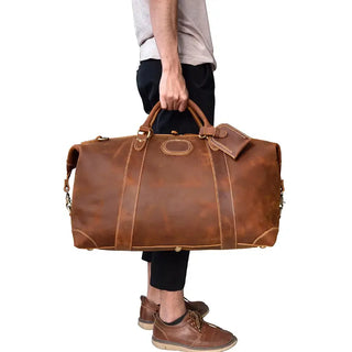100% Genuine Crazy Horse Leather Men Travel Bags With Rivet Big HandBag For Male Cowhide Duffel Bag Mans Travelling Bag luxury ALODIA STORE