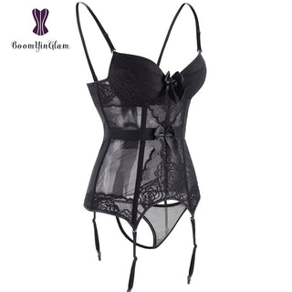 Body de talla grande de encaje para mujer, corsé sin espalda con tirantes y lazo, 944 ALODIA STORE